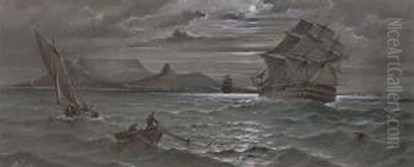 A Royal Naval Two-decker Heeling
 In The Breeze As She Approaches Her Landfall At Cape Town Oil Painting by Albert Ernest Markes