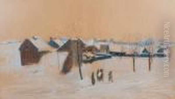 A Winter Street Scene, Krakow Oil Painting by Artur Markowicz