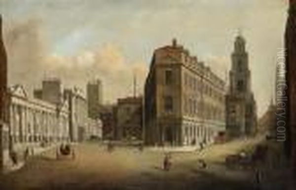 Threadneedle Street And 
Cornhill, With The Bank Of England, St.bartholomew's Church, The State 
Lottery Office And The Royalexchange Oil Painting by William Marlow