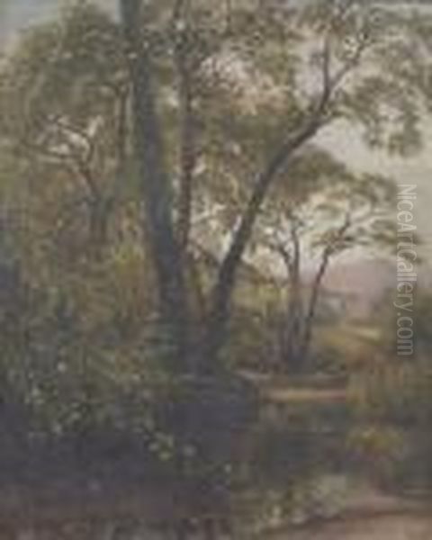 Attributed To James Richard Marquis ,a Woodland Pool Oil Painting by James Richard Marquis