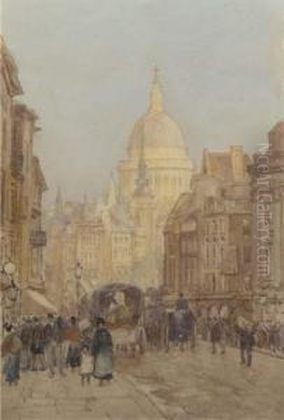 Fleet Street Looking Towards St. Paul's Oil Painting by Herbert Menzies Marshall