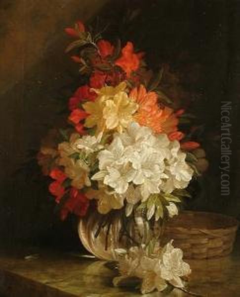 A Still Life Of Flowers In A Vase Oil Painting by John Fitz Marshall