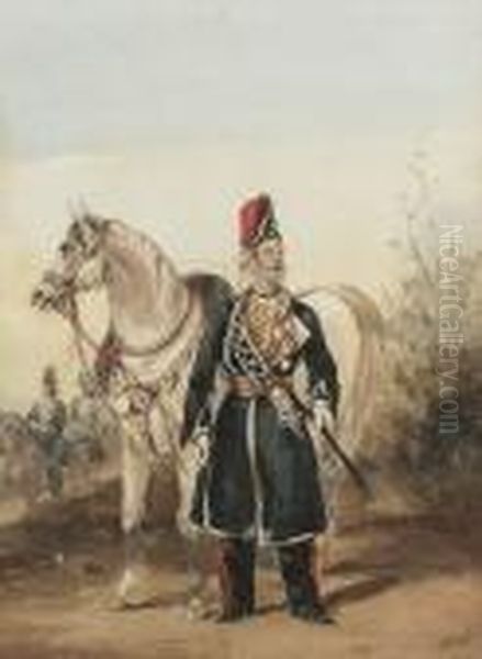 A Native Officer, Ramghur 
Irregular Horse; An Officer, Bundlekund Legion; An Officer Bengal Light 
Cavalry, Three Oil Painting by Henry Martens