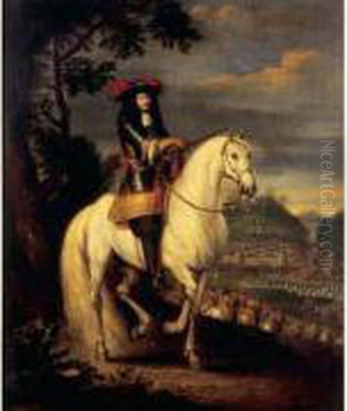 Portrait De Louis Xiv A Cheval Oil Painting by Jean-Baptiste Martin