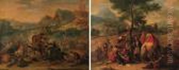 A Cavalry Battle Oil Painting by Jean-Baptiste Martin