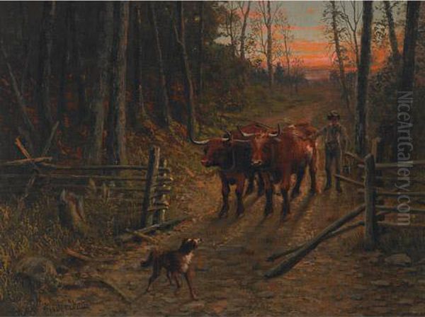 Ox Team Oil Painting by Thomas Mower Martin