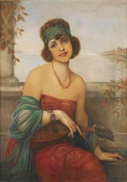 Jeune Femme A La Mandoline Oil Painting by Francois Martin-Kavel