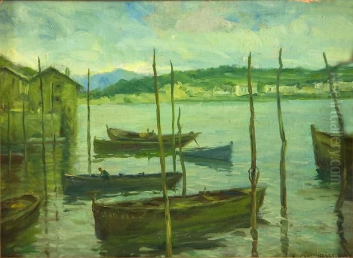 Barcas Varadas Oil Painting by Enrique Martinez Cubells y Ruiz