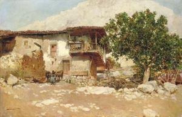 El Caserio: The Smallholding Oil Painting by Enrique Martinez Cubells y Ruiz