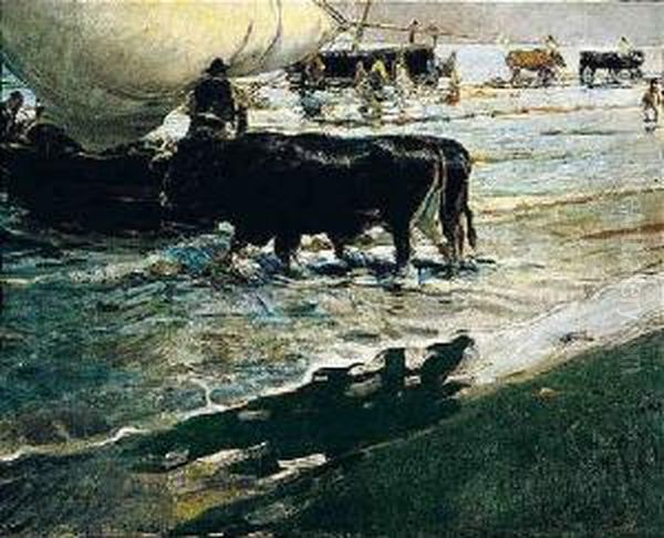 Buyese De La Pesca Oil Painting by Enrique Martinez Cubells y Ruiz