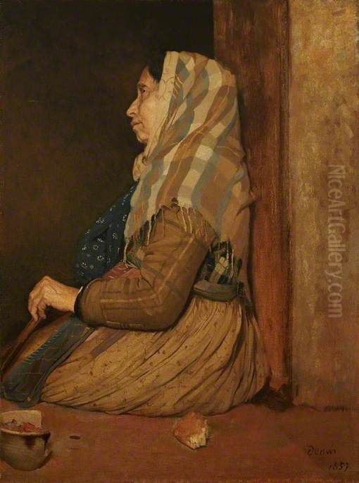 A Roman Beggar Woman Oil Painting by Edgar Degas