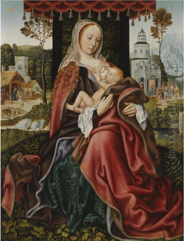 The Virgin And Child In A 
Landscape Setting, With The Nativity Andthe Adoration Of The Magi In The
 Background Oil Painting by The Master Of Frankfurt