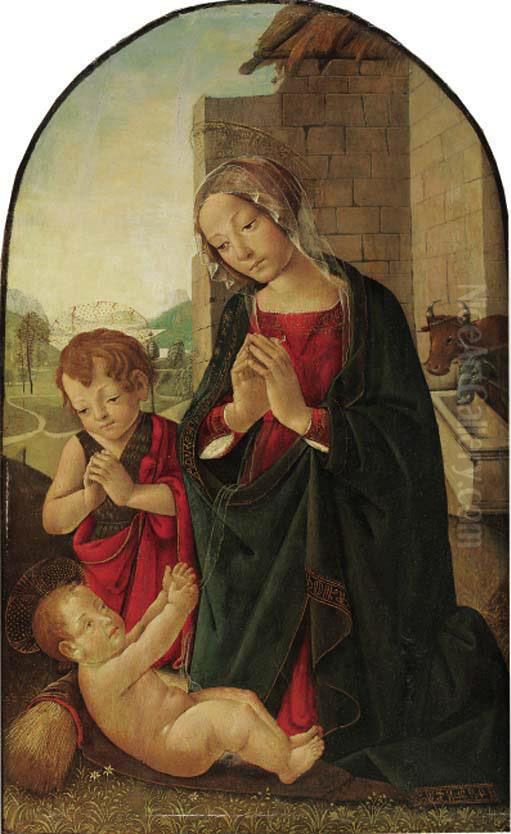 The Madonna And The Infant Baptist Adoring The Infant Christ Oil Painting by Master Of The Fiesole Epiphany