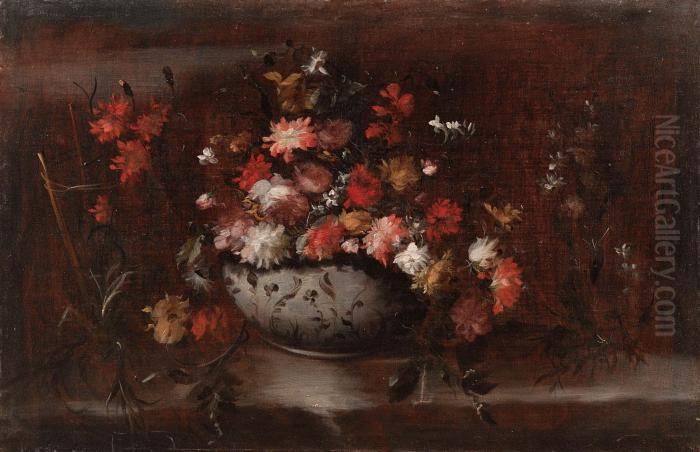 Natura Morta Con Fiori Entro Un Vaso Di Ceramica Oil Painting by Master Of The Guardeschi Flowers