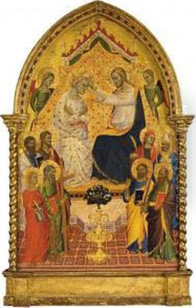 Coronation Of The Virgin, With 
Saints Catherine, Matthew, John The Baptist, Peter, Paul, A Bishop Saint
 (nicholas Of Bari?) And A Martyred Female Saint Oil Painting by Master Of The Misericordia