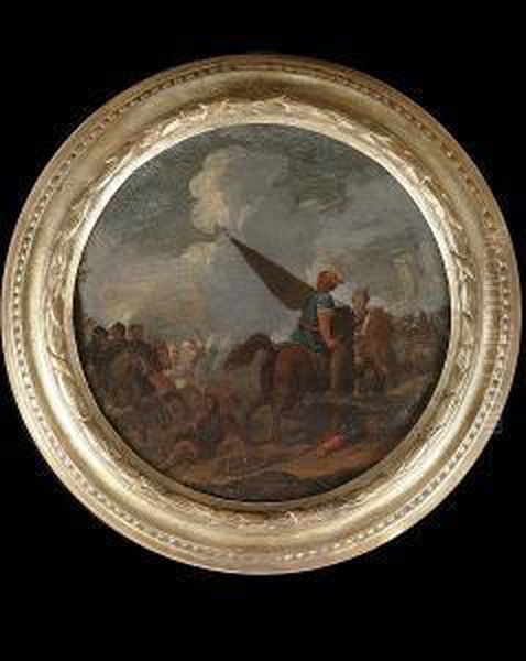 A Cavalry Skirmish With A View 
To A Landscape Beyond; And A Battle Between Turks And Christians Oil Painting by Marzio Masturzio