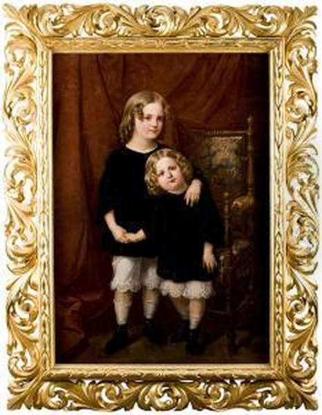 Portret Zdzislawa I Boleslawa Wlodkow Jako Dzieci, 1862r. Oil Painting by Jan Matejko