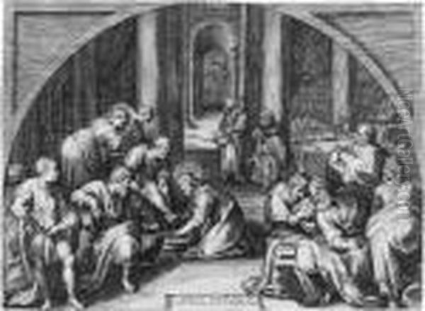 The Wedding At Cana; And Christ 
Washing The Feet Of The Apostles (b. 236, 237; Holl. 51, 46) Oil Painting by Jacob Matham