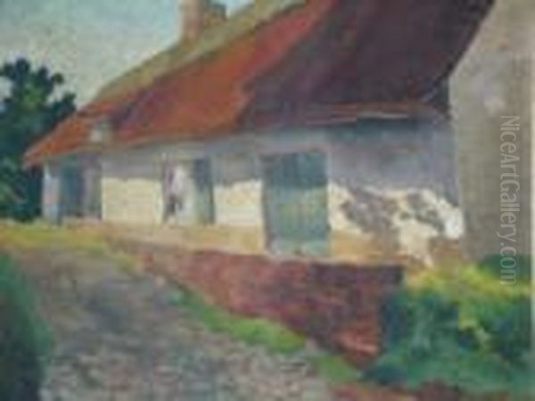 Belgian,-- View Of A Cottage Oil Painting by Henri Mathy