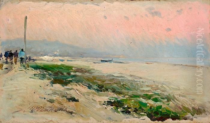 Playa De Badalona Oil Painting by Segundo Matilla