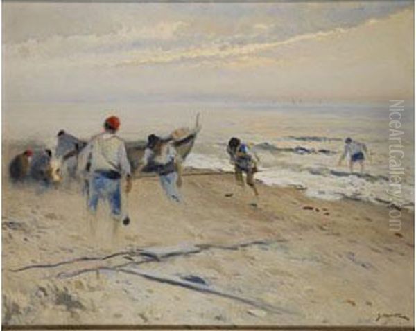 Playa Con Pescadores Oil Painting by Segundo Matilla