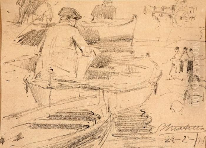 Una Barca Y Varios Apuntes Oil Painting by Segundo Matilla