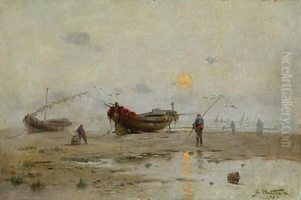 Barcas Y Pescadores Al Amanecer Oil Painting by Segundo Matilla