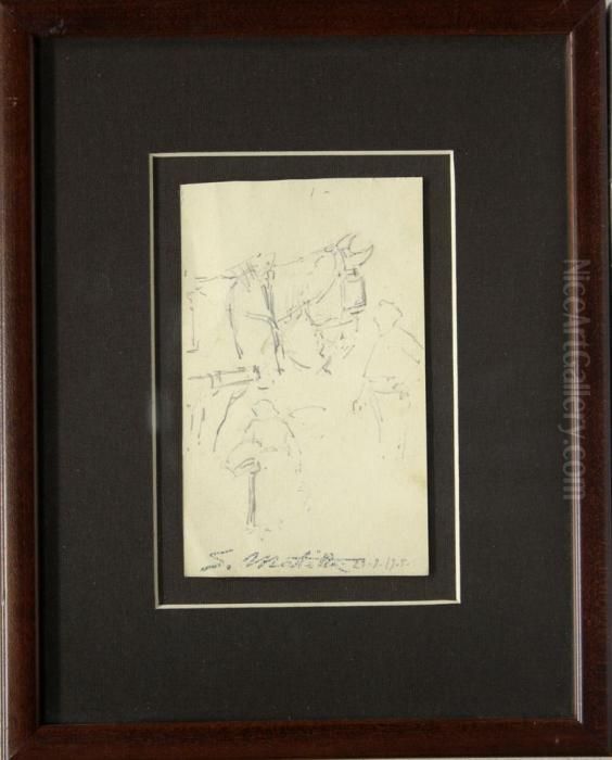 Estudio De Caballo Y Figuras Oil Painting by Segundo Matilla