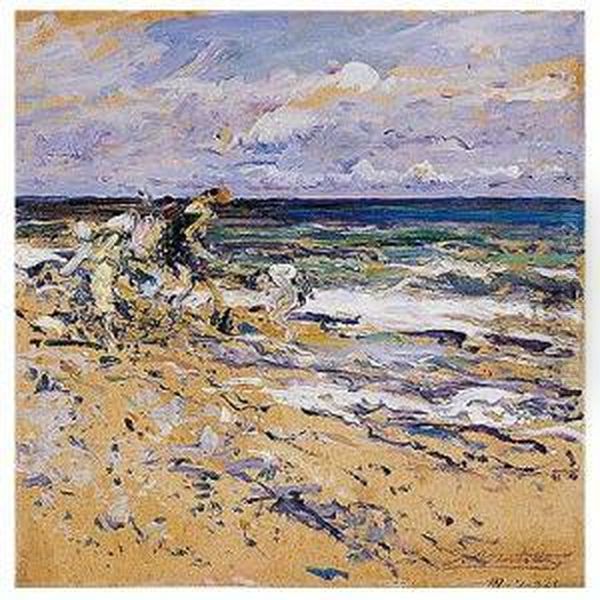 Personajes En La Playa Oil Painting by Segundo Matilla