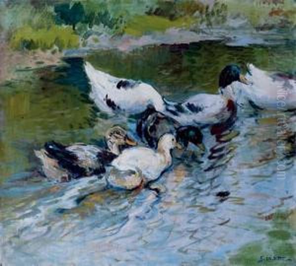 Patos En Un Estanque (ducks On A Pond) Oil Painting by Segundo Matilla