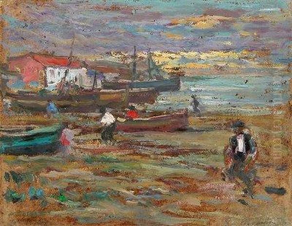 Teia, Barcelona, 1937)
 Pescadores En La Playa. Oil Painting by Segundo Matilla
