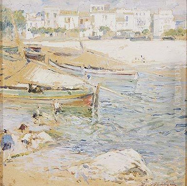 Playa Con Pescadores Oil Painting by Segundo Matilla