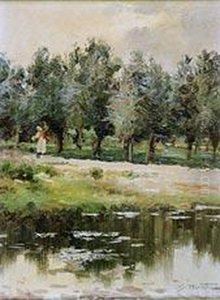 Paisaje Con Figura. Oil Painting by Segundo Matilla