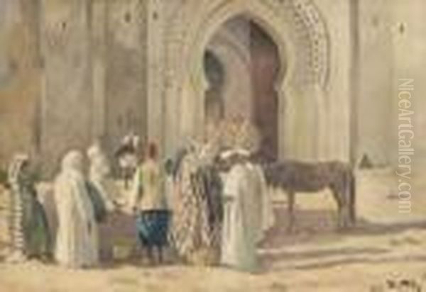 Souk Devant Les Remparts Oil Painting by Gill Julien Matthey