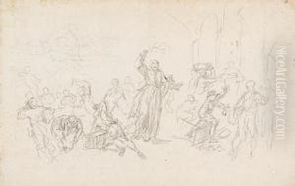 Studio Of Oil Painting by Franz Anton Maulbertsch