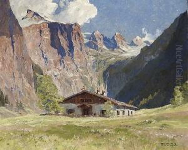 Blick Auf Die Saletalm Am
 Obersee. Oil Painting by Hans Maurus