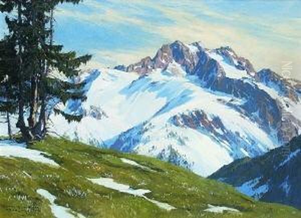 Blick Auf Die
 Dreitorspitze Oil Painting by Hans Maurus