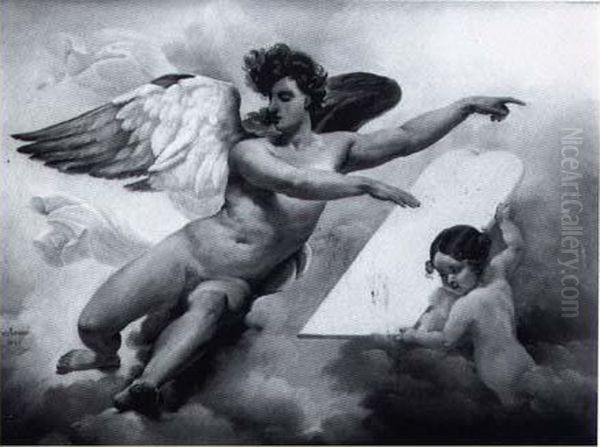 La Sagesse Divine Donnant Des Lois Aux Rois Et Aux
 Legislateurs Oil Painting by Jean-Baptiste Mauzaisse