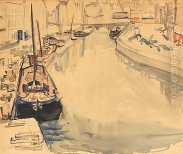 Ship Canal In The Netherlands Oil Painting by Arnold Max Wexler