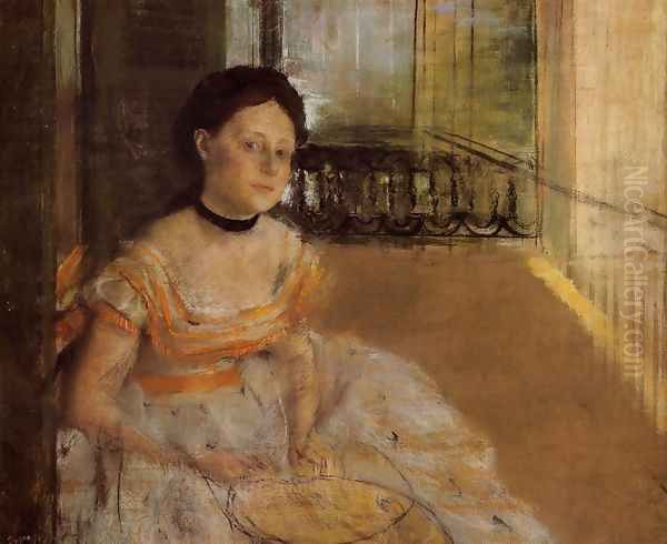 Woman Seated on a Balcony Oil Painting by Edgar Degas