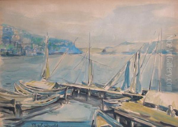Boats At The Bridge Oil Painting by Arnold Max Wexler