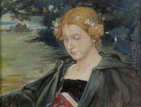 Femme Pensive Dans Un Paysage Oil Painting by Edgard Maxence