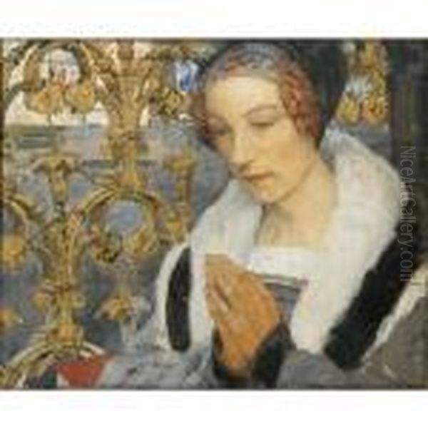 Femme En Priere [ ; Woman 
Praying ; Watercolour, Gouache, White Chalk And Charcoal On Paper ; 
Signed And Dedicated Upper Left ] Oil Painting by Edgard Maxence