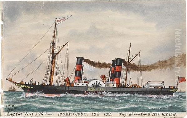 A Collection Of Twenty One Ship Portrait Oil Painting by James Scott Maxwell