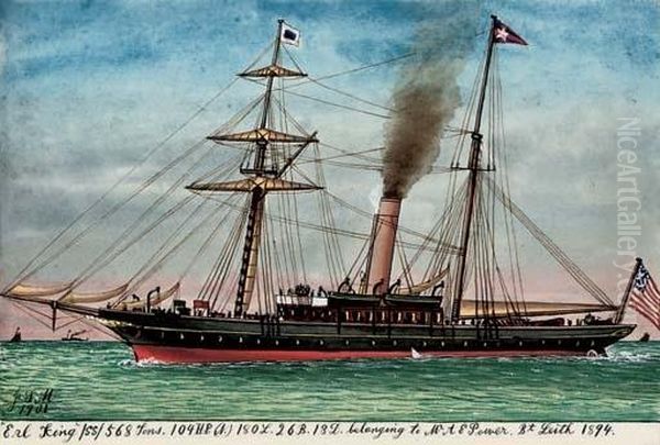 Two Albums Of Watercolours Of 
Ship Portraits Including; The American Steamships St Paul And Haverford 
(one Illustrated); And The American Yacht Erl King Oil Painting by James Scott Maxwell