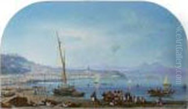 The Bay Of Naples Oil Painting by Auguste Etienne Francois Mayer