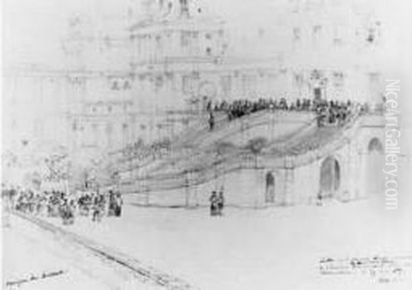 Ensemble De Quatre Dessins, 
Etudes Et Esquisses, Signes, La Plupart Rehausses A La Plume, Faits A 
L'occasion Du Mariage De S. A. R. Le Duc D'orleans Avec La Princesse 
Helene A Fontainebleau Et Au Chateau : Oil Painting by Auguste Etienne Francois Mayer