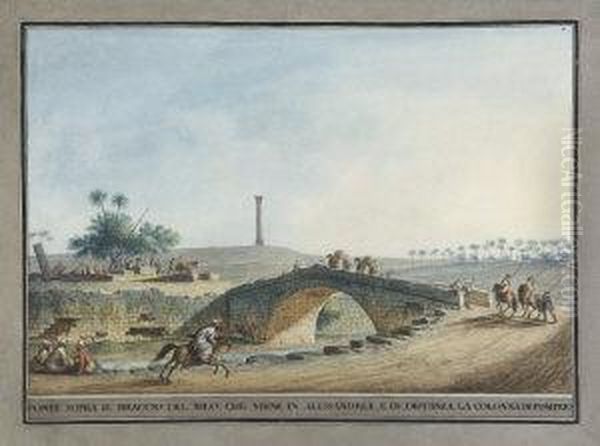 Ponte Sopra Il Braccio Del Nilo 
Che Viene In Alessandra, E Distanza La Colonna Di Pompeio Oil Painting by Luigi Mayer