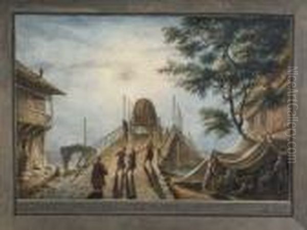 Veduta Di Ponte Piccolo Situato 
All' Ingresso Del Villagio Dell' Istesse Nome Presso Di Constantinopoli Oil Painting by Luigi Mayer