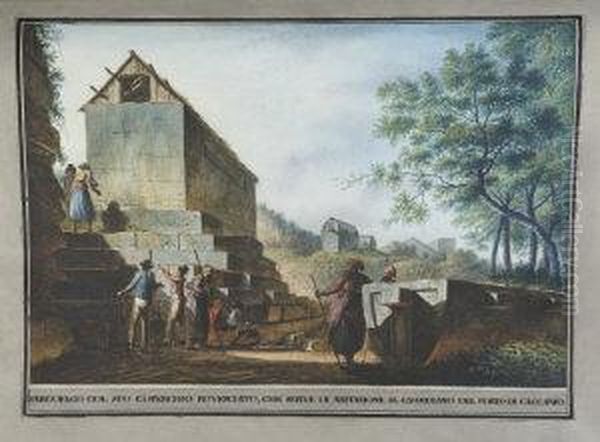 Sarcofaghi Colossali Tagliati 
Nell' Vivo Sasso Esistenti Nel Porto Di Caccamo Nella Caramania Oil Painting by Luigi Mayer